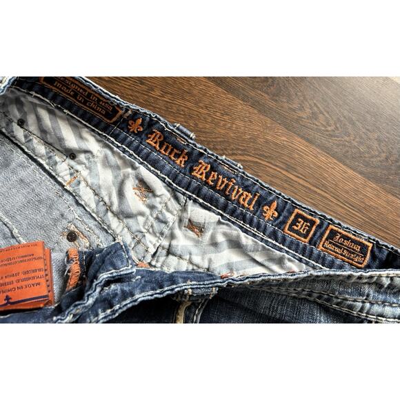 Men's Rock Revival Joshua Relaxed Fit Straight Denim Blue Jeans Sz 36X 30 - Picture 9 of 16